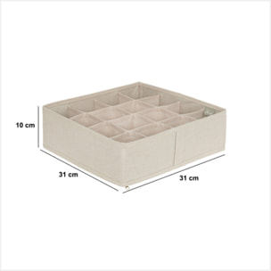 Rangement tiroir "Groomy" 16 compartiments beige 31x31cm