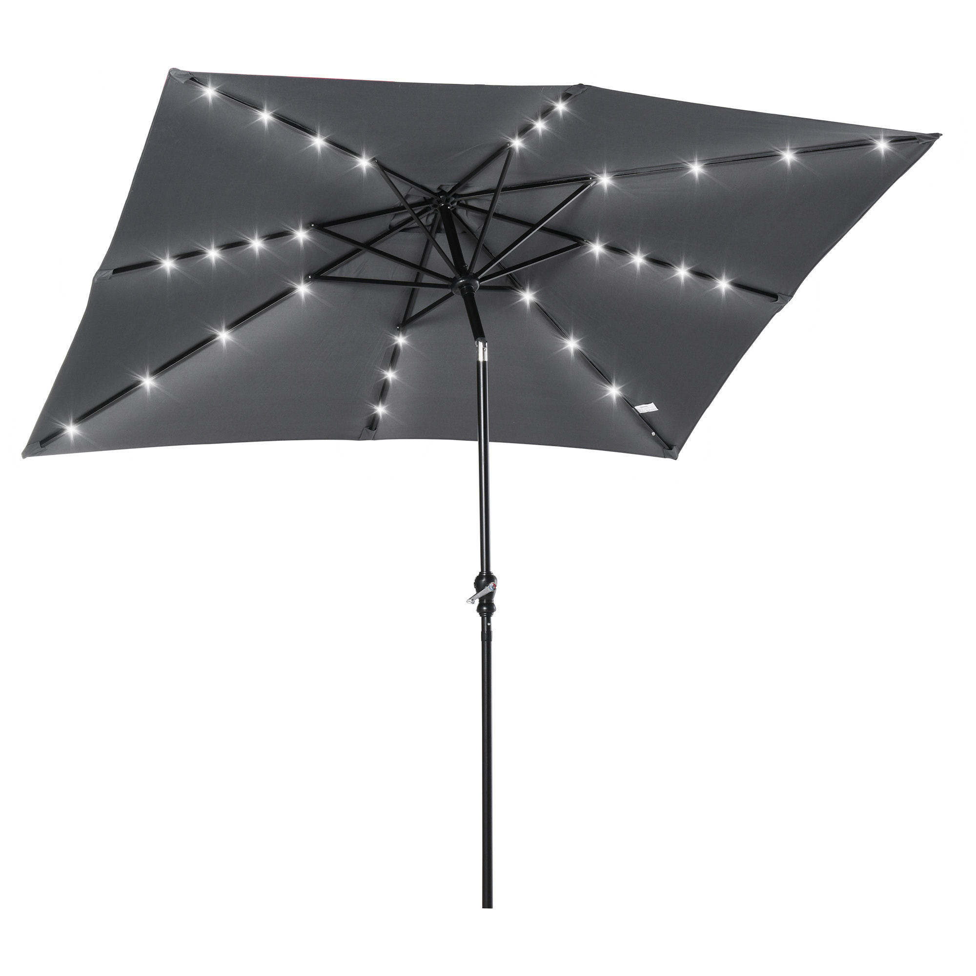 Sombrilla de Jardín 268x205x248 cm Parasol de Terraza con Techo Inclinable hasta 45° Luces LED Solares Anti-UV e Impermeable para Patio Balcón Gris Oscuro