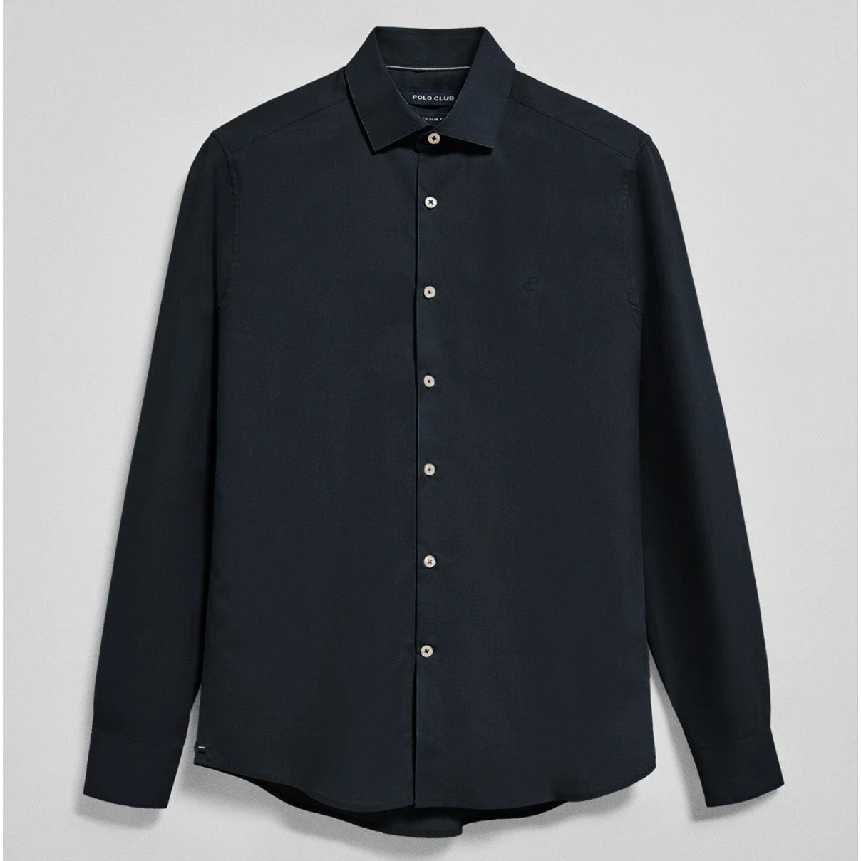 Camisa Super Slim de popelín azul marino con monograma bordado