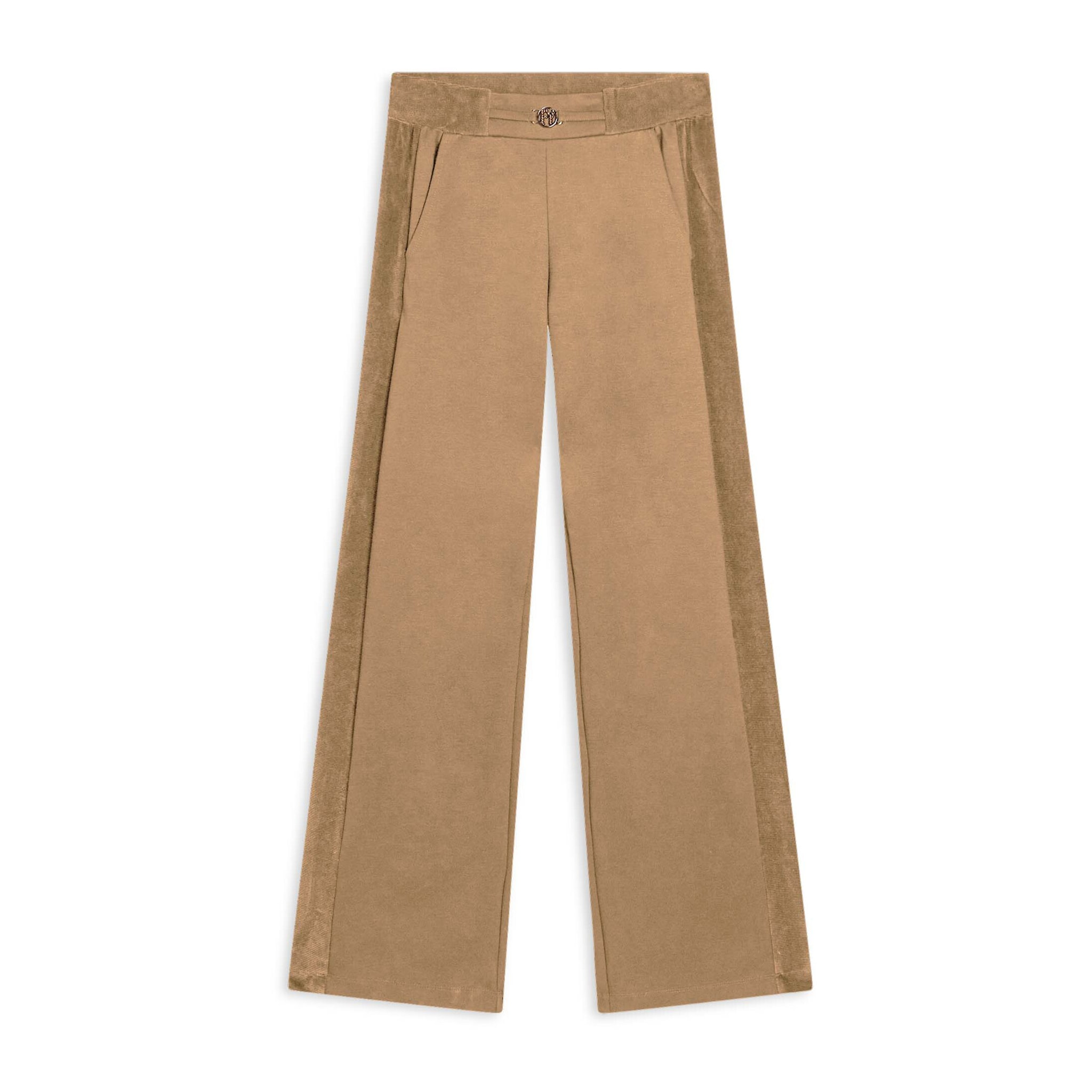 Pantaloni wide leg in viscosa con dettagli in ciniglia