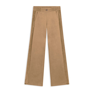 Pantaloni wide leg in viscosa con dettagli in ciniglia