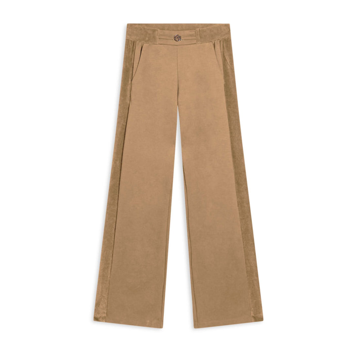 Pantaloni wide leg in viscosa con dettagli in ciniglia