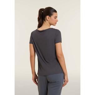 T-shirt donna con logo strass e glitter