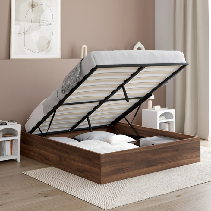 Lit coffre Malta 140x190cm effet bois noyer