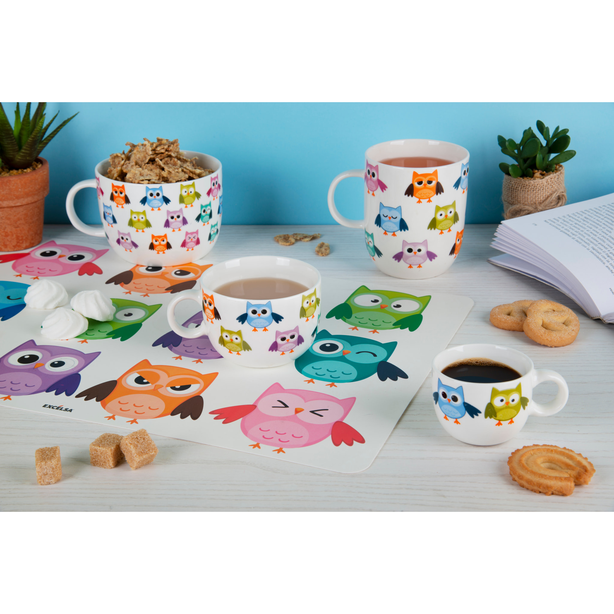 Set de 6 Mugs Excelsa – Gufo, New Bone China Multicolore