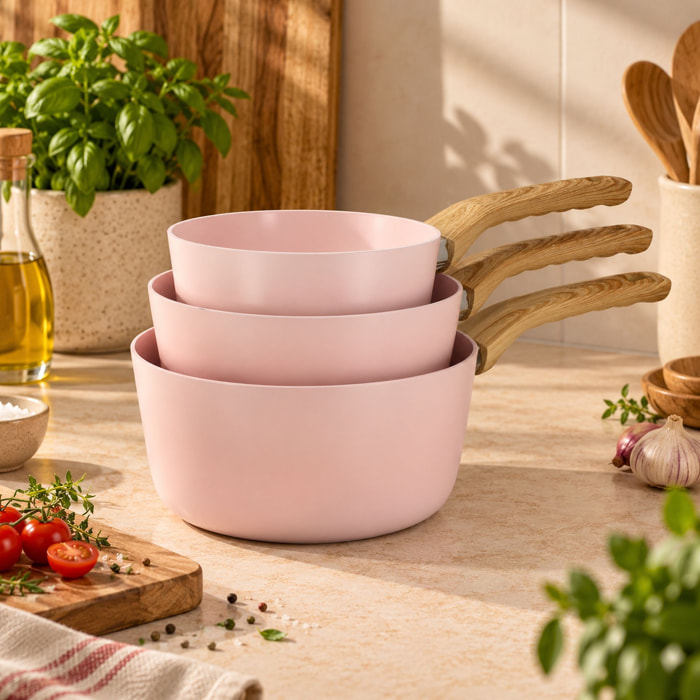 Lot de 3 casseroles revêtement céramique rose - tous feux COLORAMA