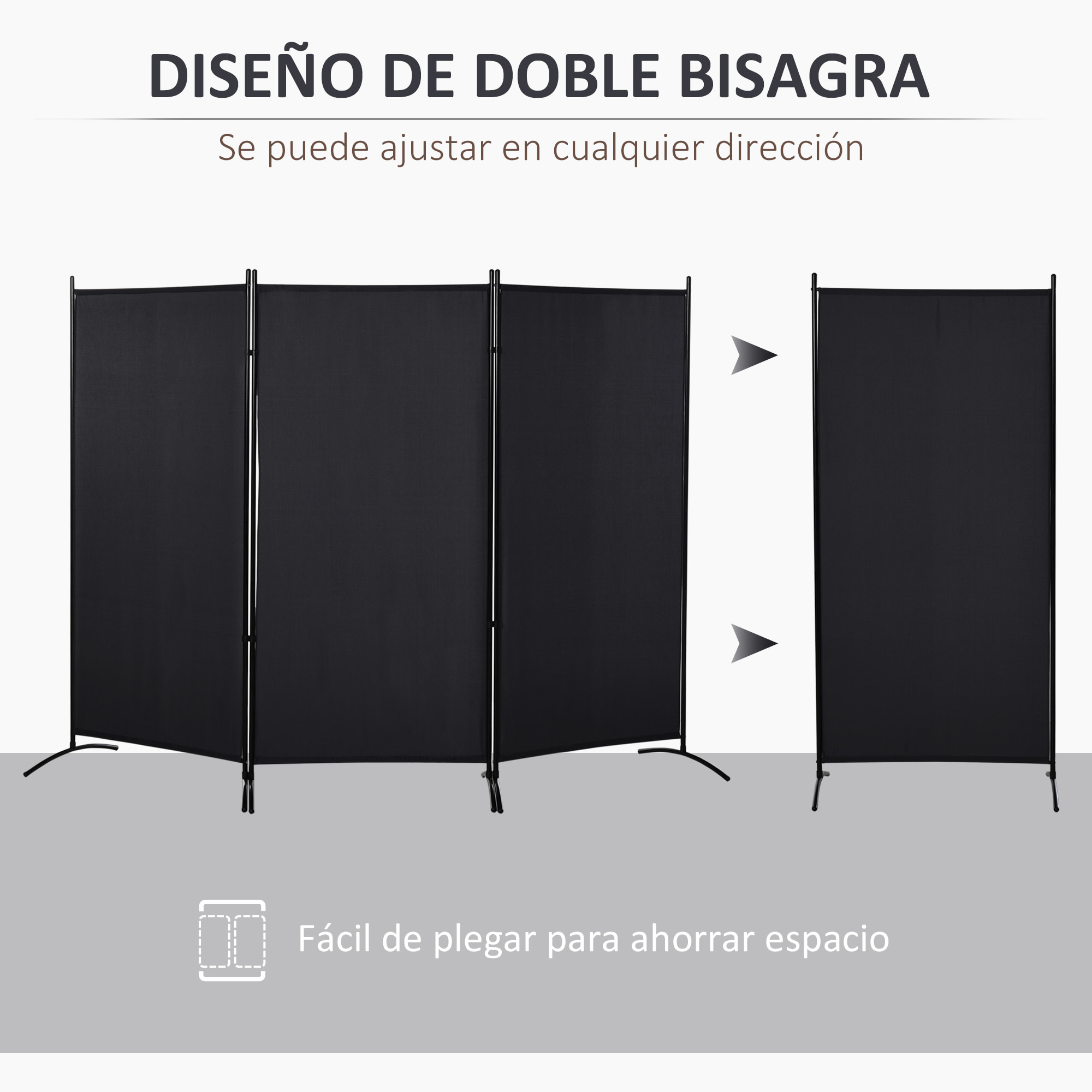 Biombo de 3 Paneles, Biombo Separador de Ambientes Plegable con 6 Pies de Metal, Divisor de Habitaciones, Salón, Dormitorio, 253x182 cm, Negro