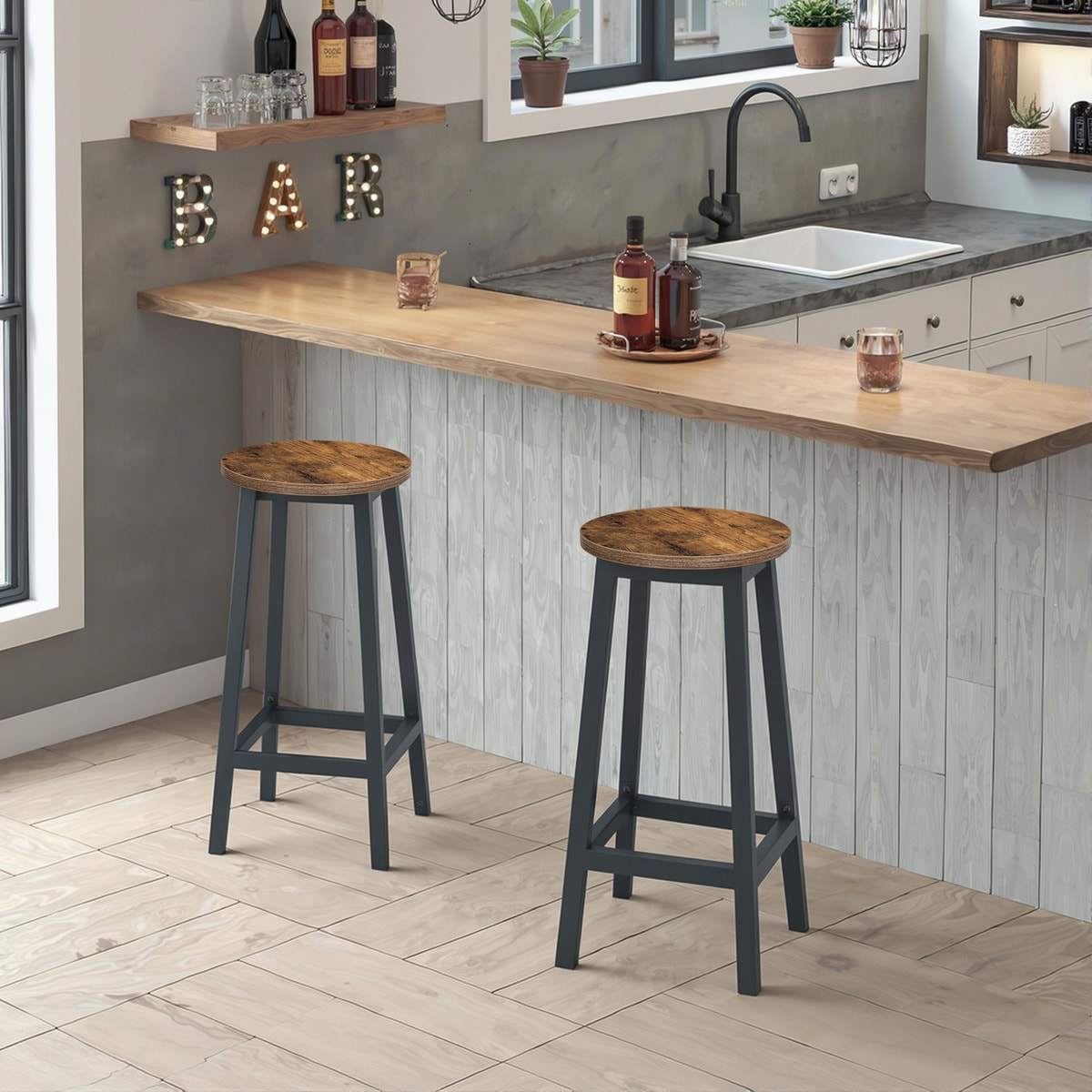 Sgabello da bar industriale Wood & Steel