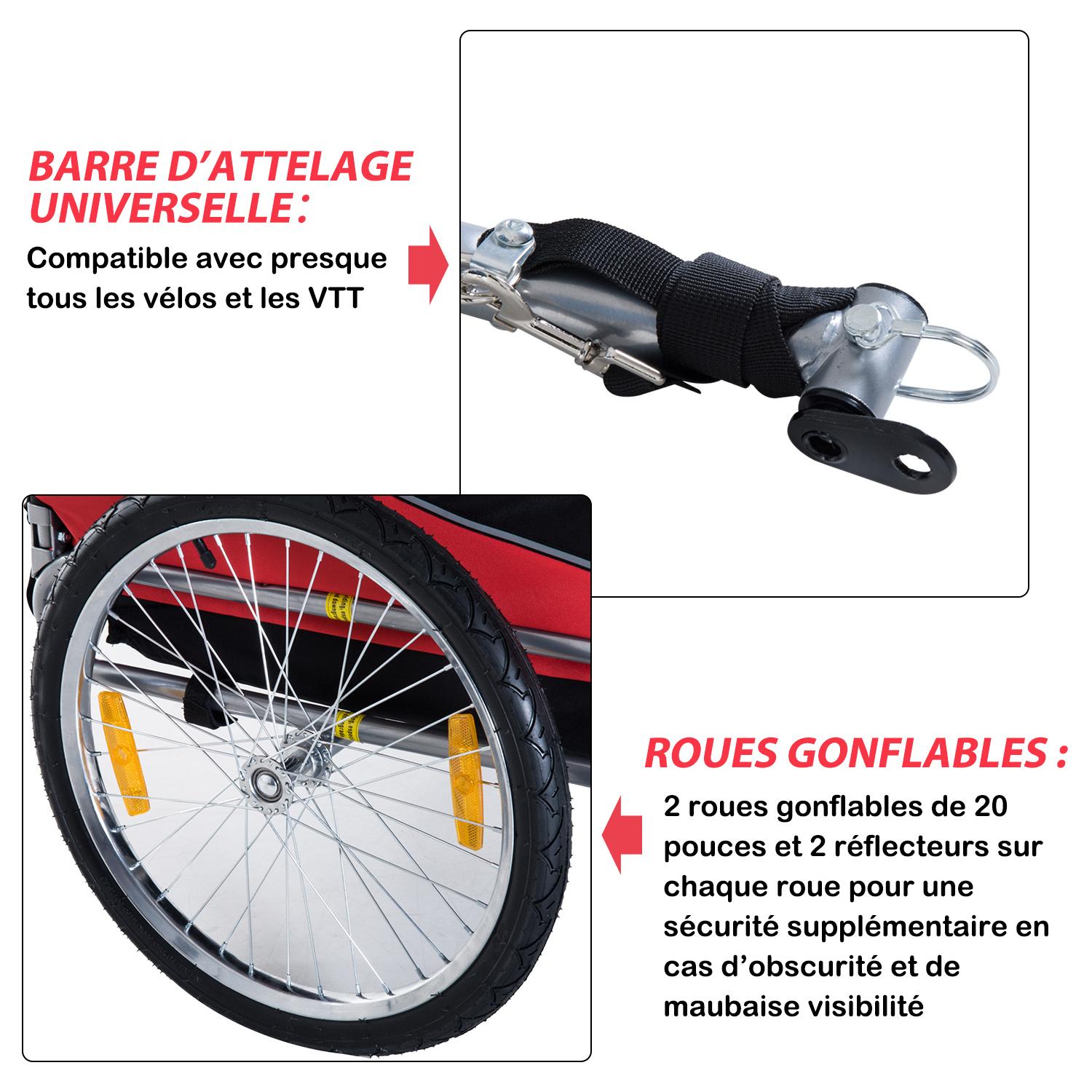 PawHut Remorque vélo pour Chien Animaux 8 réflecteurs Drapeau