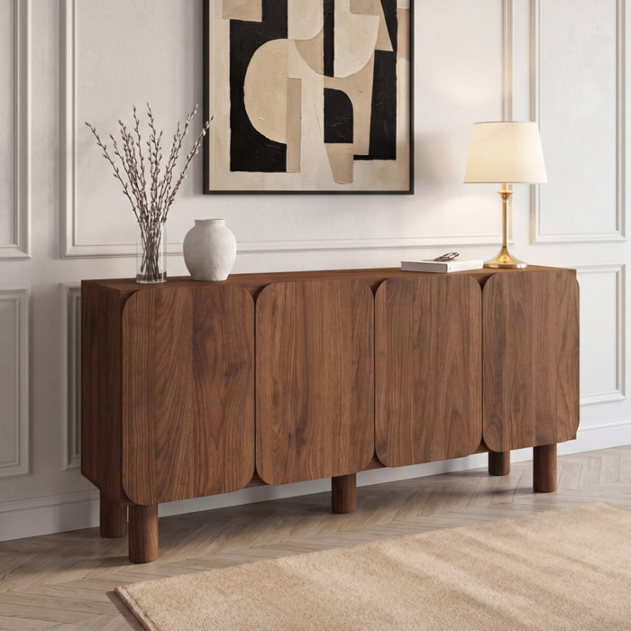 Buffet Miranda 4 portes effet noyer 160cm
