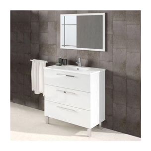Mueble de baño blanco Athena 3 cajones + espejo Blanco brillo