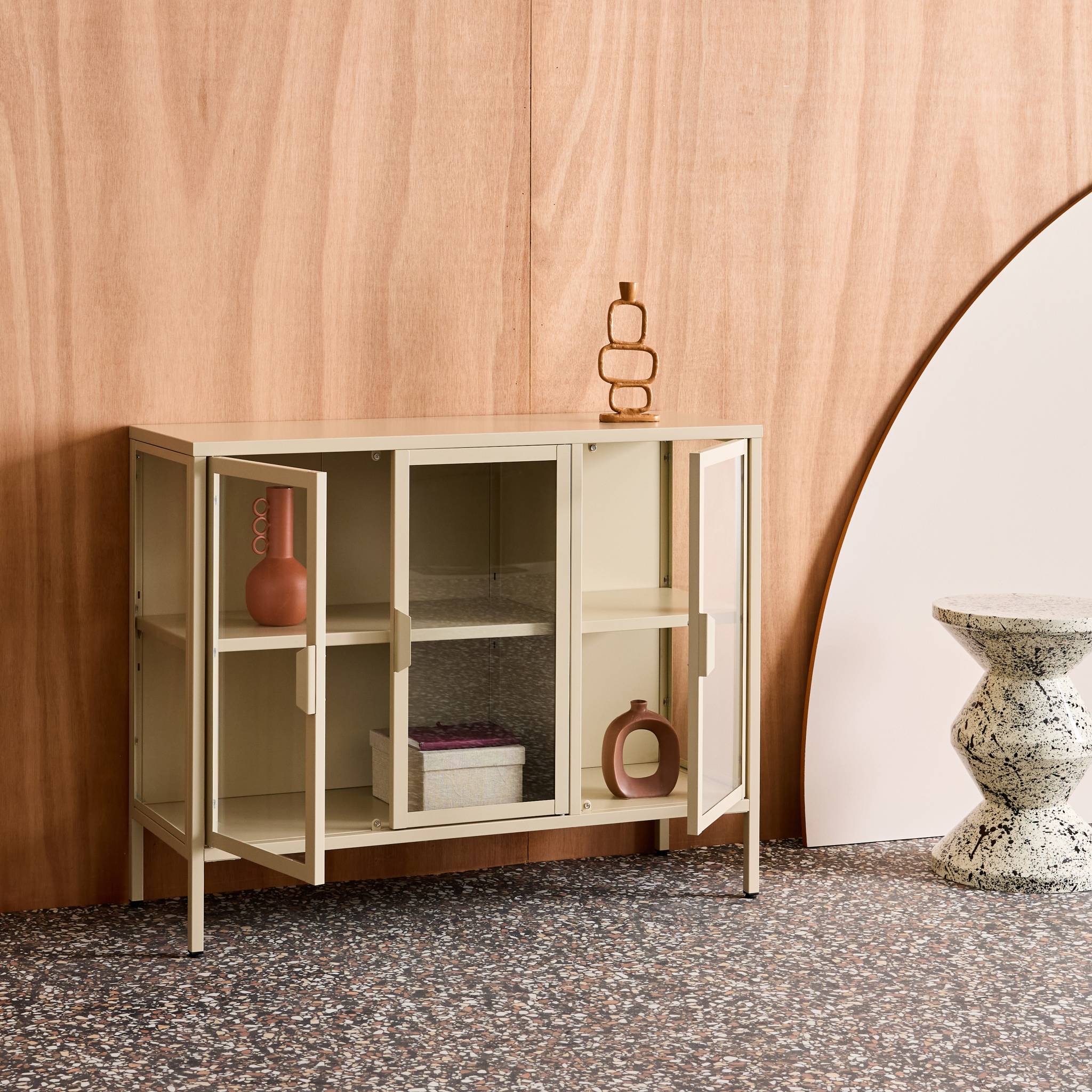 Buffet industriel métal et verre trempé 3 portes 100cm ARKANSAS