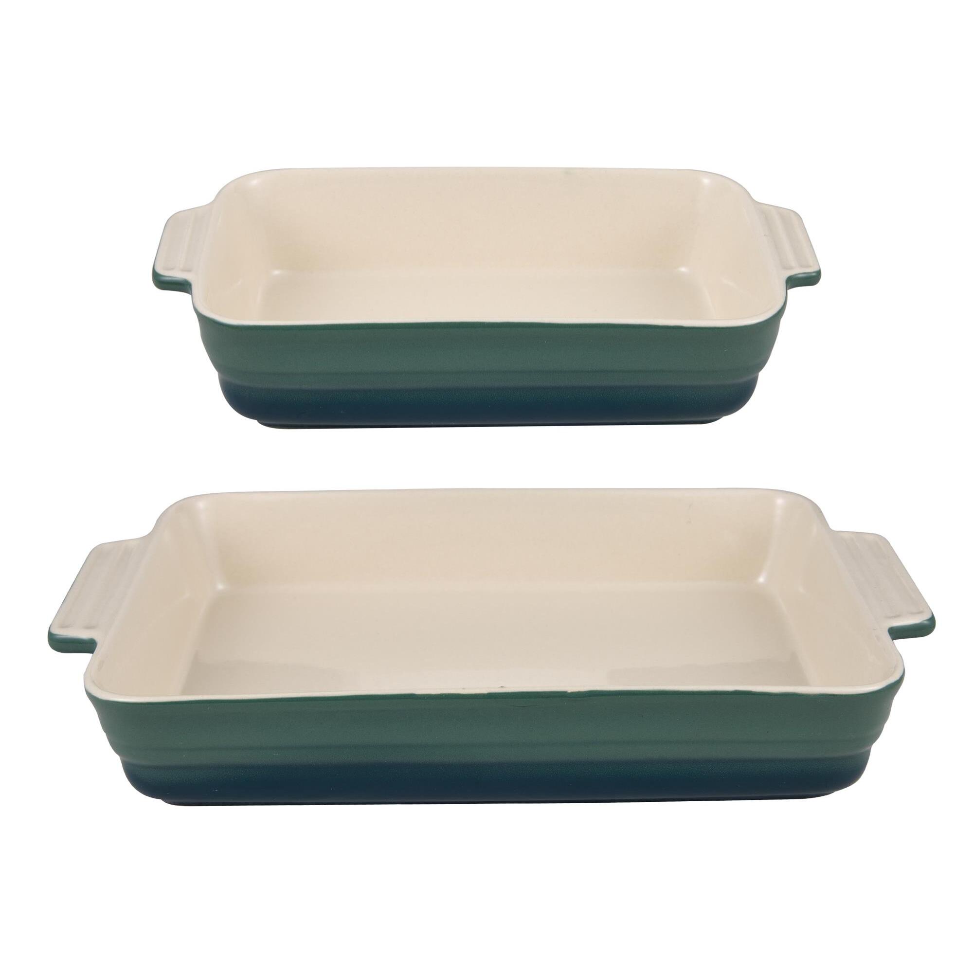 excalibur set de 2 fuentes de horno rectangulares en gres color verde