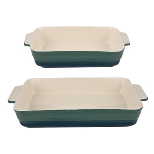 excalibur set de 2 fuentes de horno rectangulares en gres color verde
