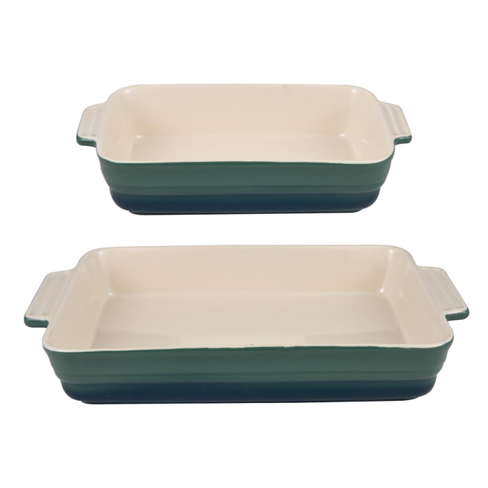excalibur set de 2 fuentes de horno rectangulares en gres color verde