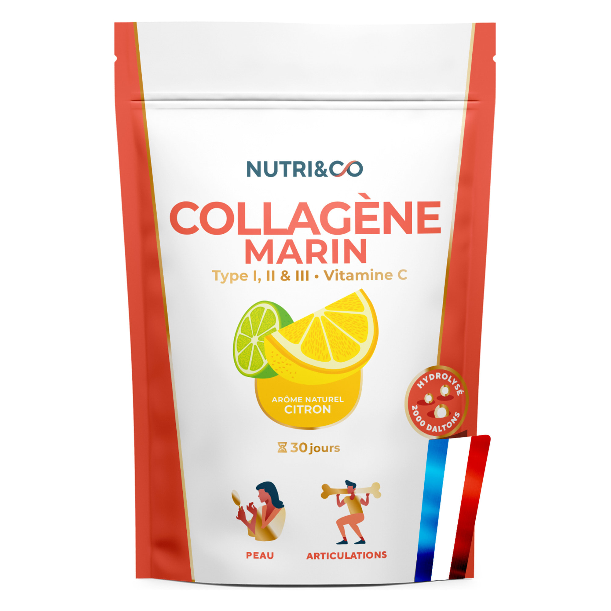 Nutri&Co Collagène Marin Type 1, 2 & 3 Peau & Articulations Goût Citron - 180g