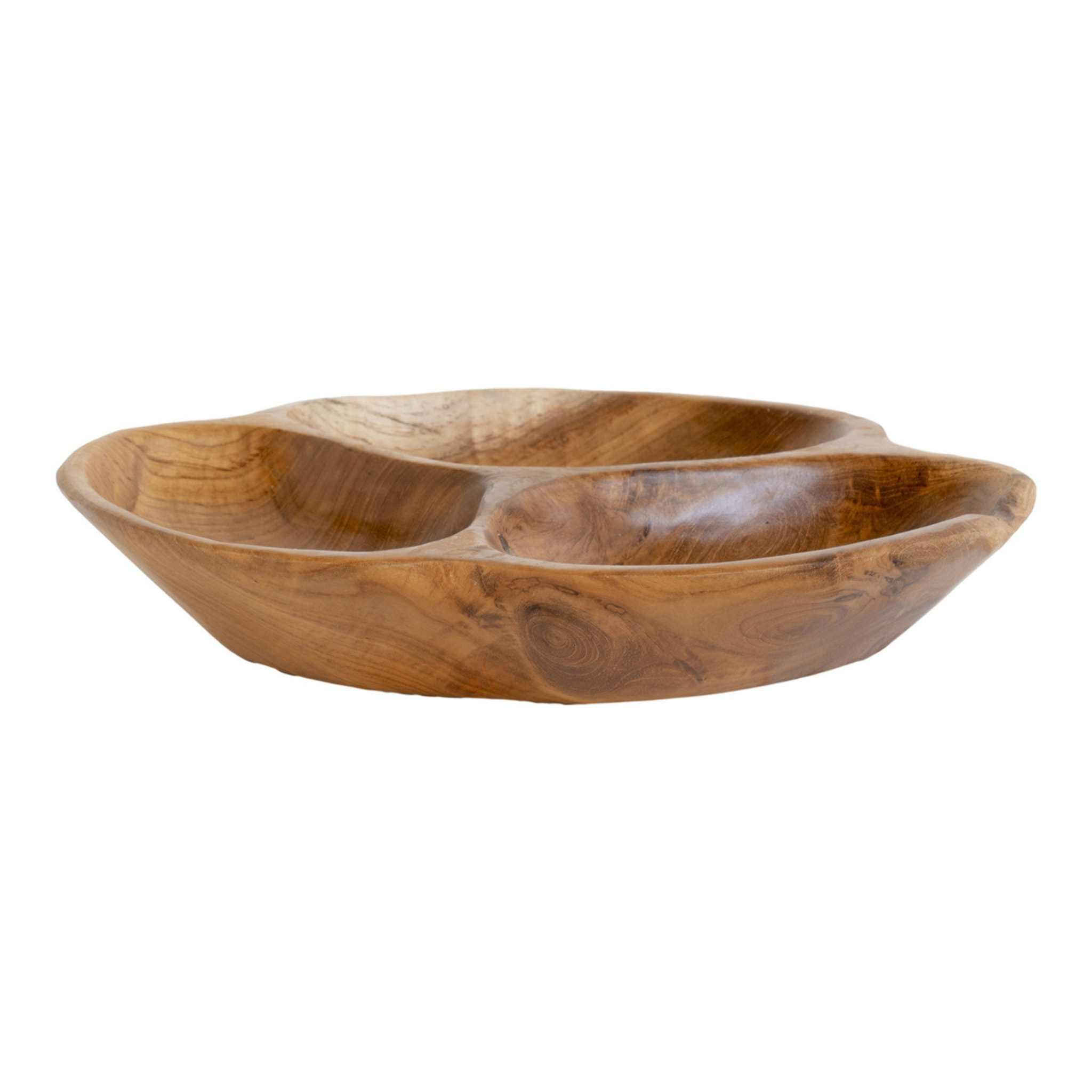 Ciotola piatta Nola in teak naturale con scomparti organici ø30x5 cm