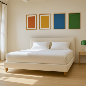 Lit avec tête de lit en tissu bouclé - MILO