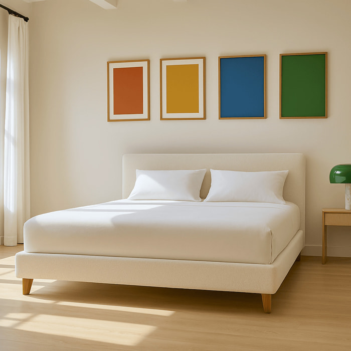 Lit avec tête de lit en tissu bouclé - MILO