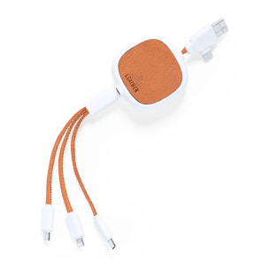 Cable Cargador RABS y cuero .Cable Extensible. Conexión Micro USB, Tipo C y Lightning 5V DC 2.4A