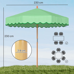 Parasol de jardin - parasol terrasse  rond avec volants rétro chic aspect bois protection UV -230 cm - vert clair