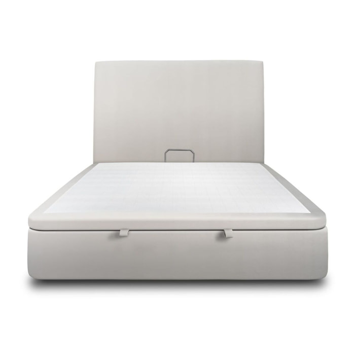 Lit avec sommier et tête de lit lisse - Tissu velours au style contemporain - Adapté à tous les matelas, montage rapide - Finition élégante - Rangement XXL