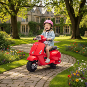 Moto Eléctrica para Niños 6V con Licencia Vespa, Moto Eléctrica Infantil con Ruedas Auxiliares de 6,9'', Velocidad de 2,5km/h, Faro y Bocina, para Niños de 2-6 Años, Rojo