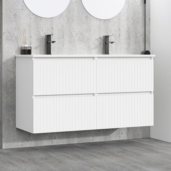 Conjunto de Baño Miya | Mueble de Baño Suspendido | 120 cm Blanco| Cuatro Cajones | Lavabo Encastrado | No incluye Espejo | Alday