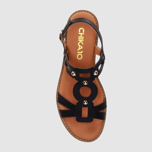Sandalias de Piel - Negro - Tacón: 1 cm