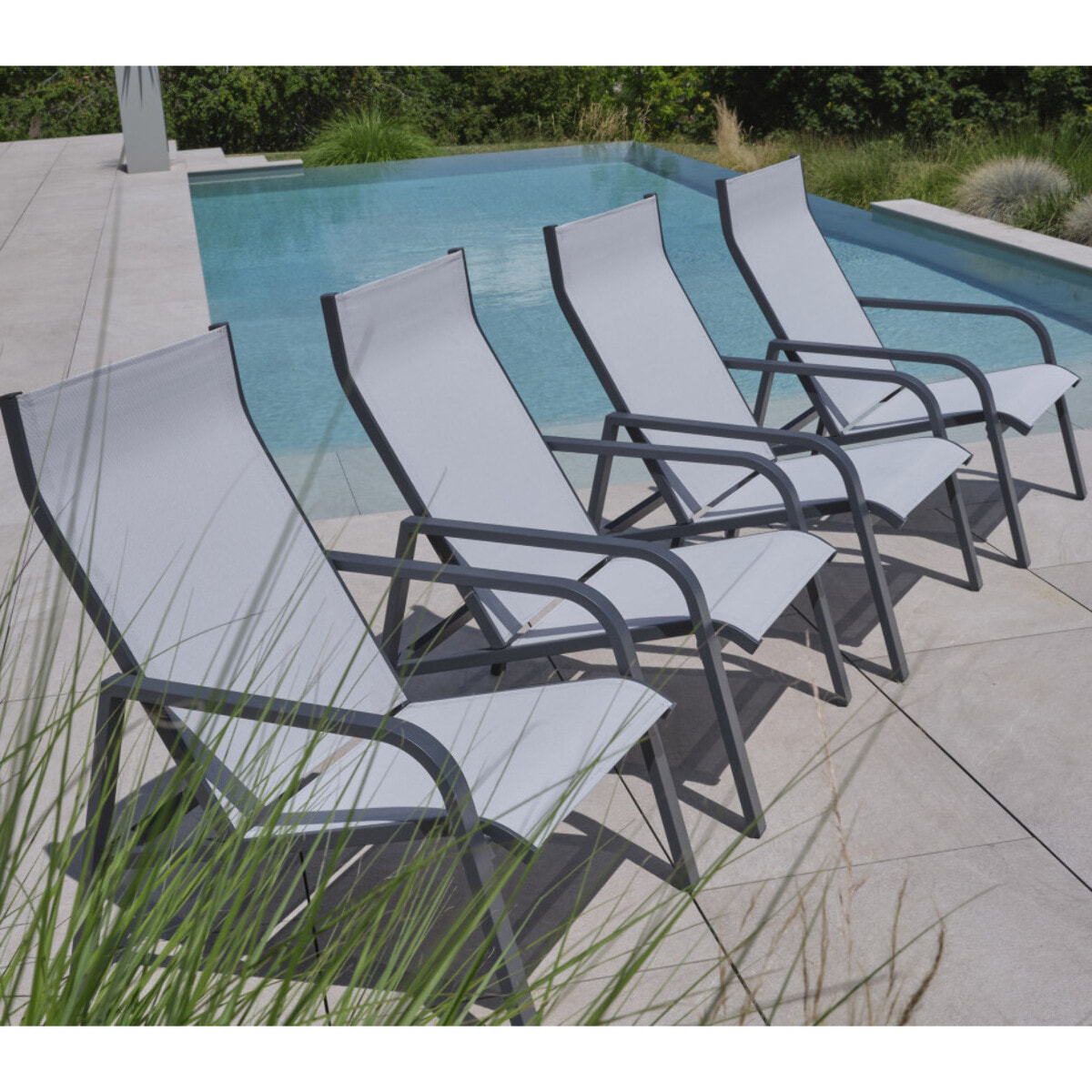 Salon de jardin en aluminium - 4 places - gris perle - CADIX 4