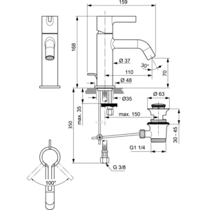 IDEAL STANDARD Mitigeur lavabo Joy avec tirette Or