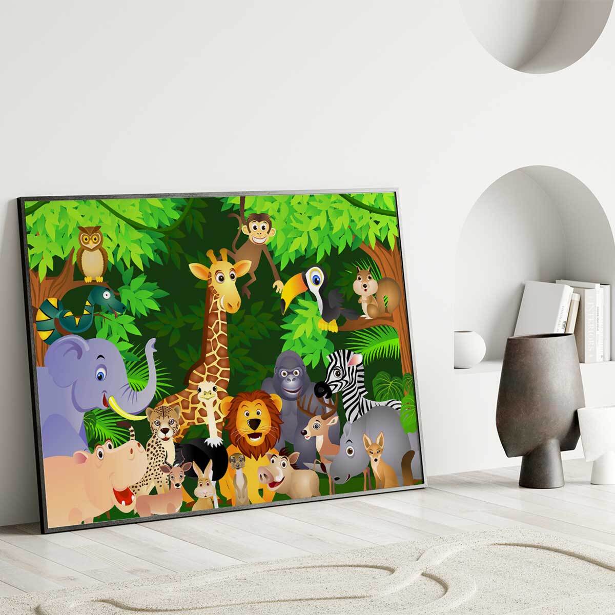 Affiche encadrée animaux jungle Affiche + cadre en métal - Noir