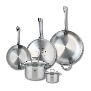 Ensemble de 3 Poêles de cuisson 24, 28 et 32 cm et 2 faitouts 12 et 20 cm Elo Profi Citrin