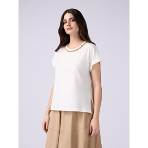 Oltre - T-shirt con ricamo gioiello - Bianco