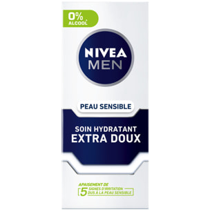 Pack de 2 - Soin visage hydratant 24H extra doux homme NIVEA MEN 0% Alcool Camomille Peau Sensible 75ml