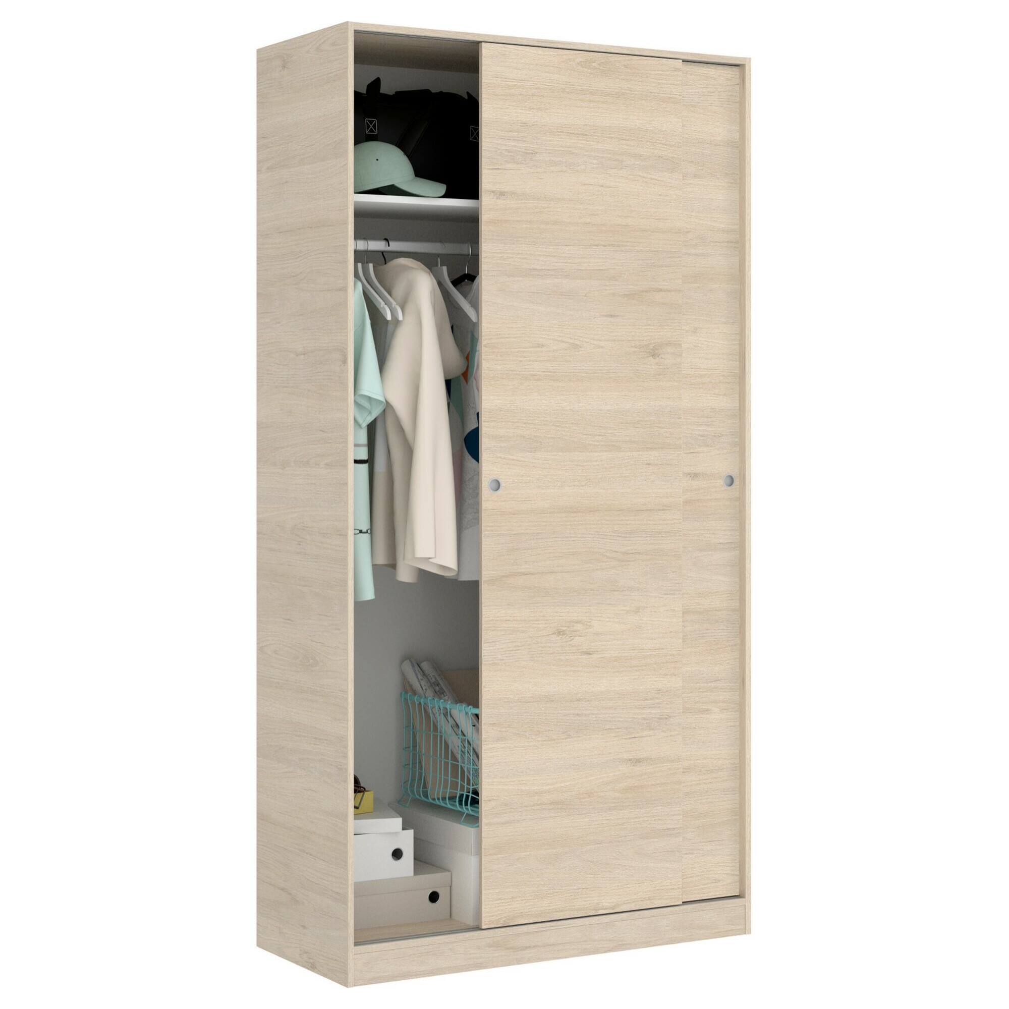 Guardaroba Kilimangiaro, Mobile appendiabiti per camera da letto, Armadio con 2 ante scorrevoli, 100x50h204 cm, Rovere