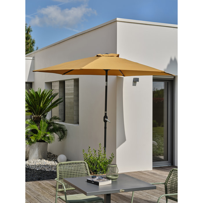MARBELLA - Parasol à manivelle en aluminium gris anthracite et toile moutarde