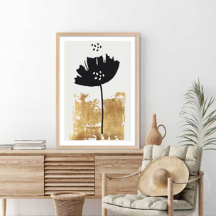 Poster fleur pollen doré Affiche + cadre en bois - Chêne