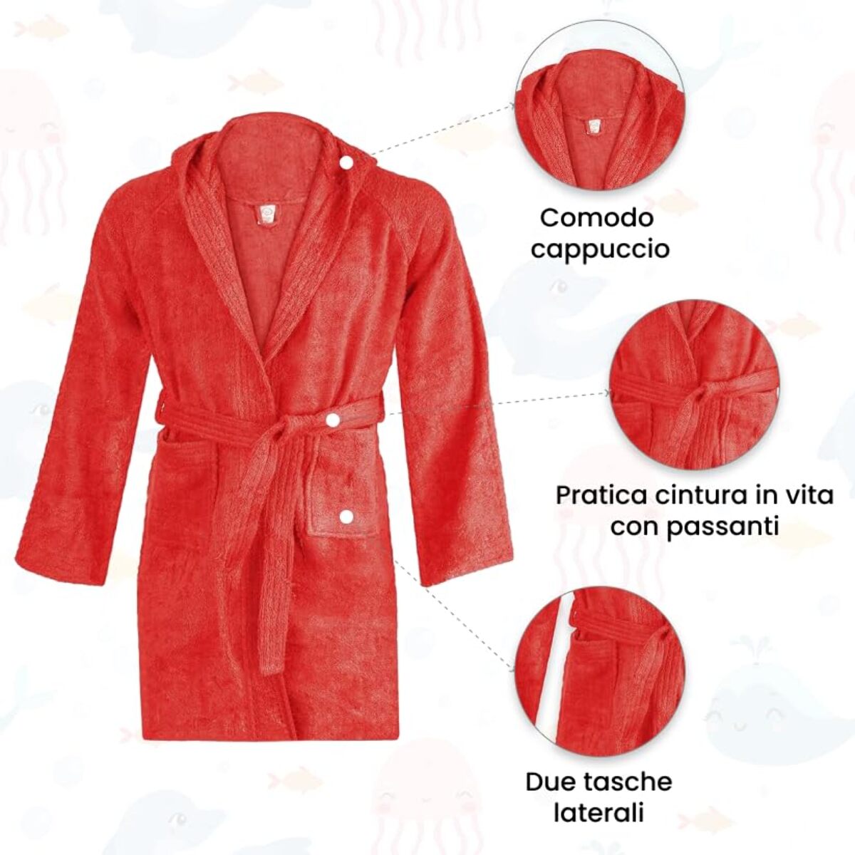 INTRECCI Accappatoio Bambino e Bambina, Accappatoio Spugna di Cotone, Assorbente, Morbido, per Pelli Sensibili, Certificato Oeko-Tex.