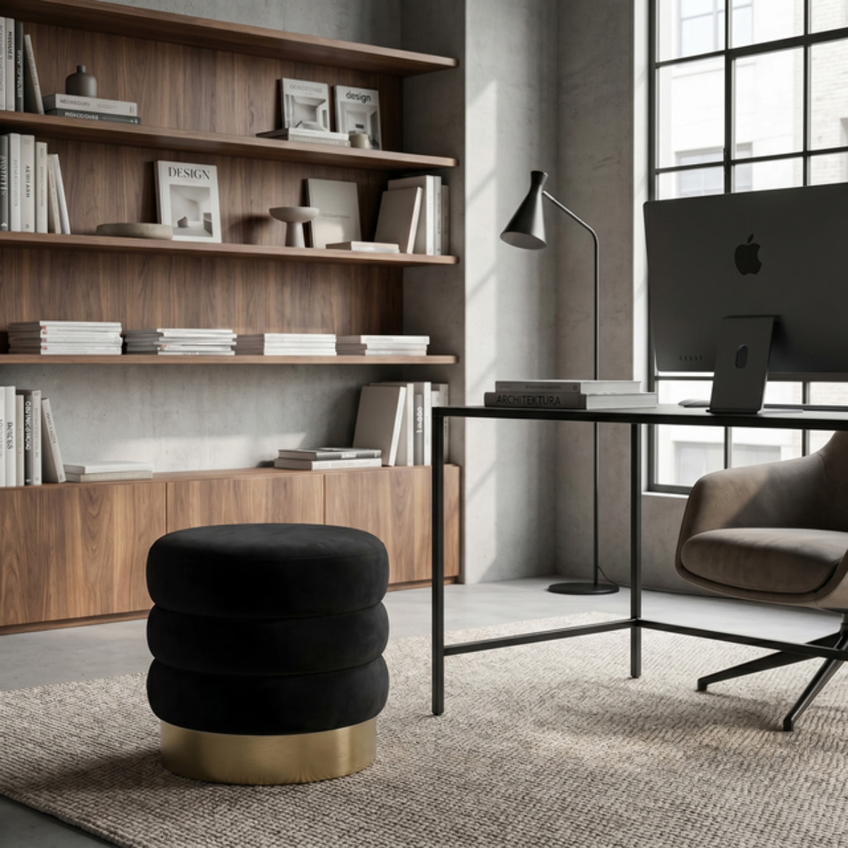 Pouf rotondo in velluto con base oro Ø38x38 cm, sgabello imbottito design moderno elegante, seduta decorativa per salotto camera da letto ingresso cabina armadio, pouf velvet con struttura resistente fino a 100 kg