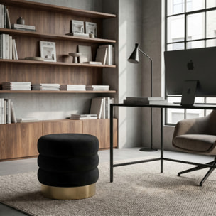 Pouf rotondo in velluto con base oro Ø38x38 cm, sgabello imbottito design moderno elegante, seduta decorativa per salotto camera da letto ingresso cabina armadio, pouf velvet con struttura resistente fino a 100 kg