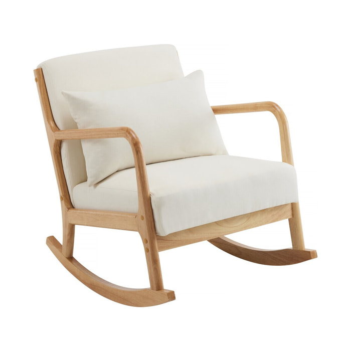 Fauteuil à bascule style scandinave bouclette et bois " Clinton " - Beige
