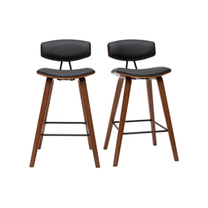 Tabourets de bar design noir et bois foncé H69 cm (lot de 2) VASCO