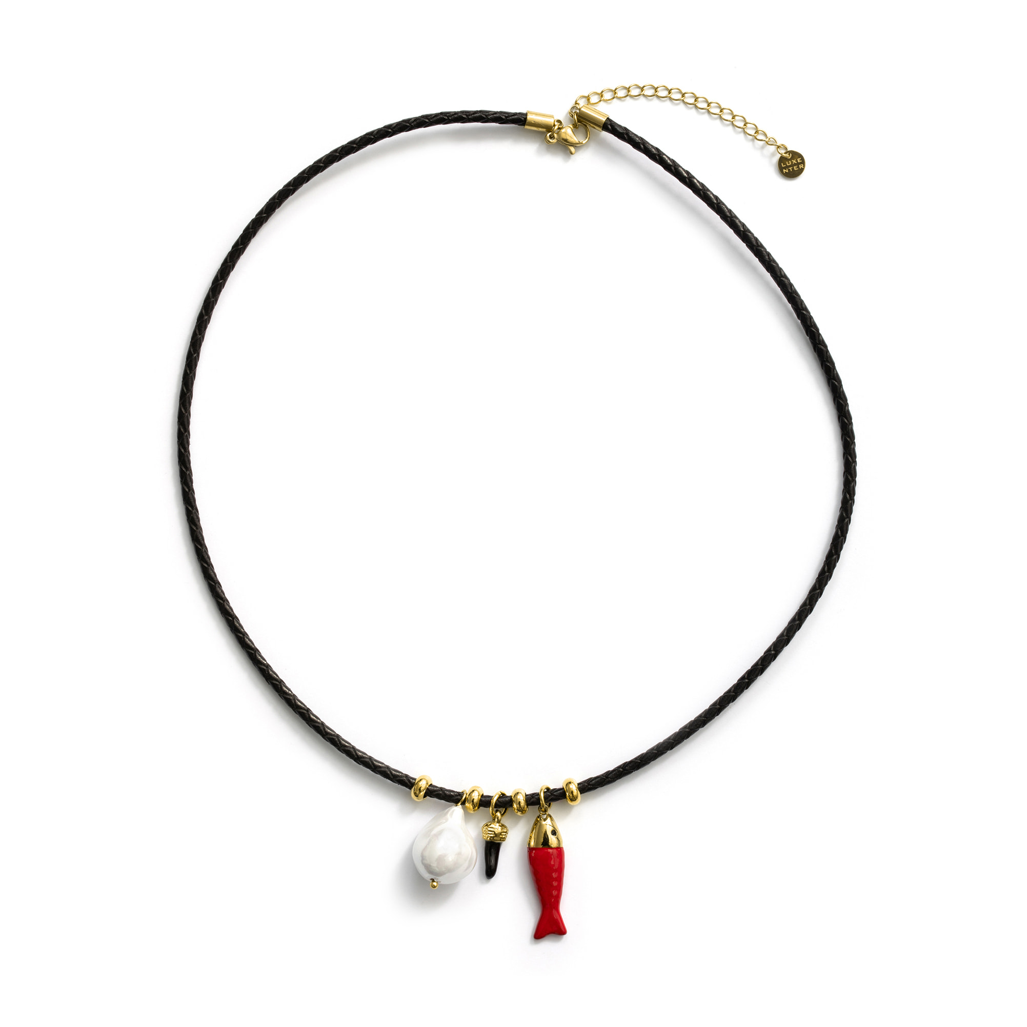 Collar de Resina Roja acabado en oro amarillo de 18k
