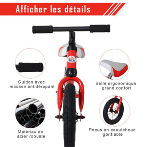 Draisienne enfant roues 12'' hauteur selle réglable acier rouge