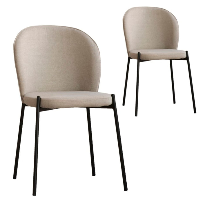 Pack de 2 chaises -tissu-couleur beige 48 x 85 x 55 cm