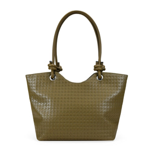 Bolso de hombro verde con flores grabadas