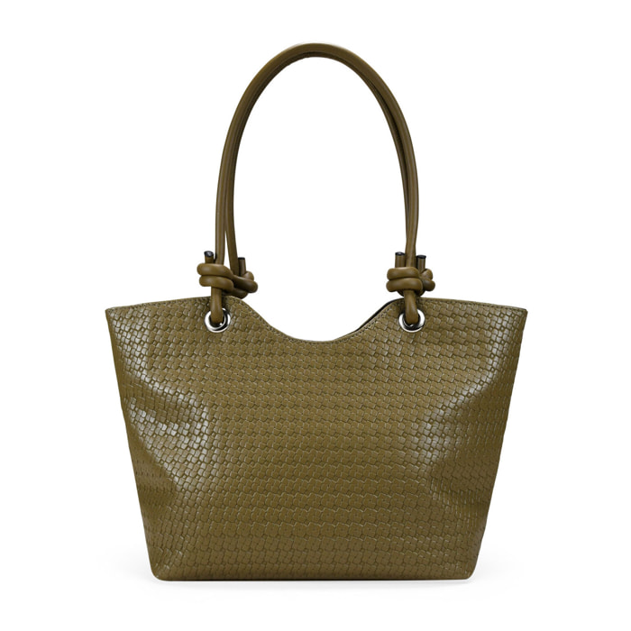 Bolso de hombro verde con flores grabadas