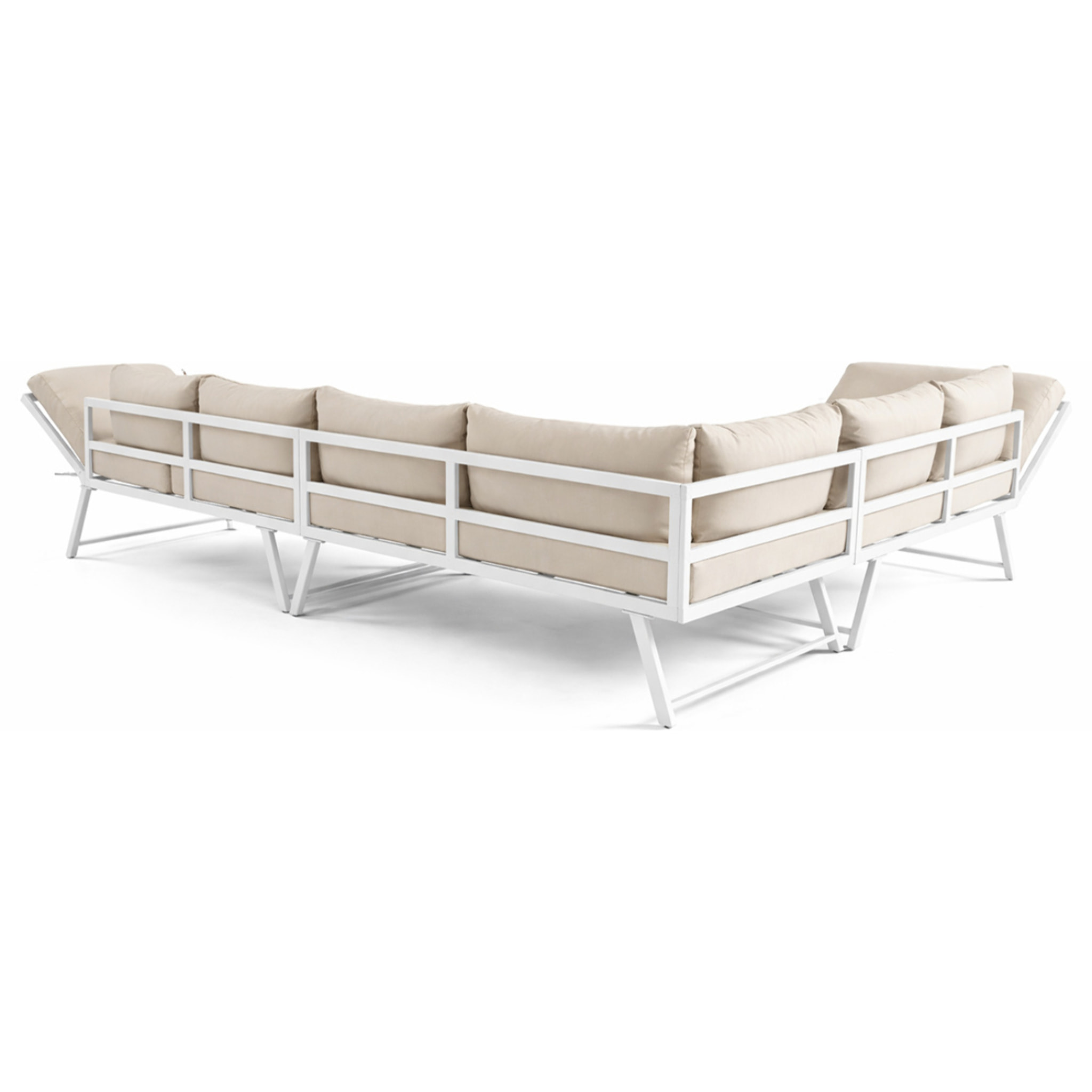 Konna - salon de jardin d'angle en acier blanc - 5 places - coussin beige et table incluse - Beige/Blanc