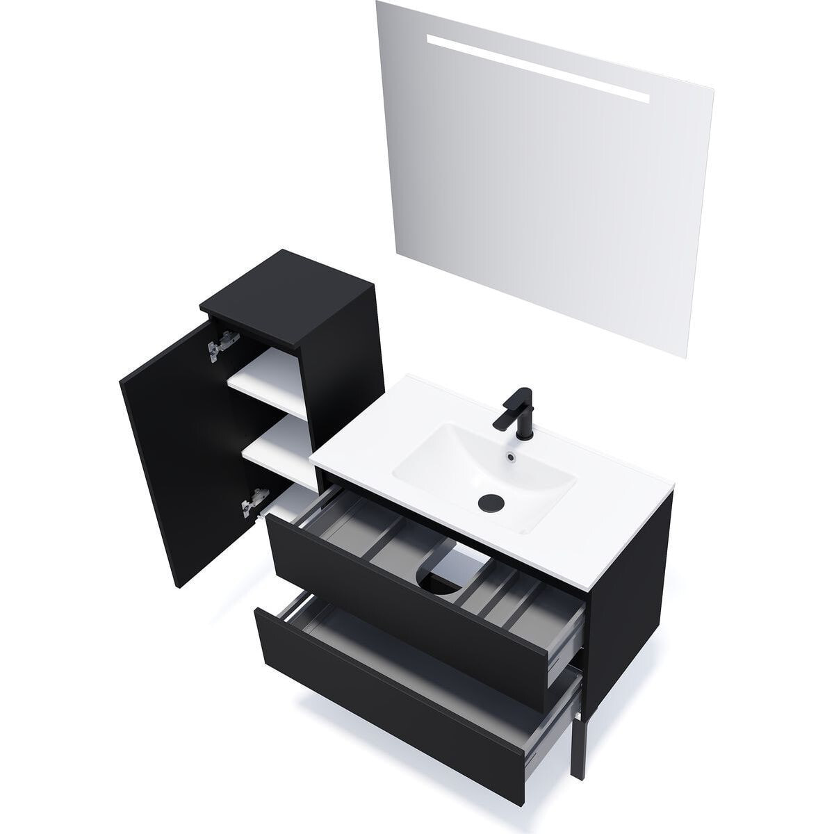 Ensemble vasque intégrée 2 tiroirs + miroir - HUDSON